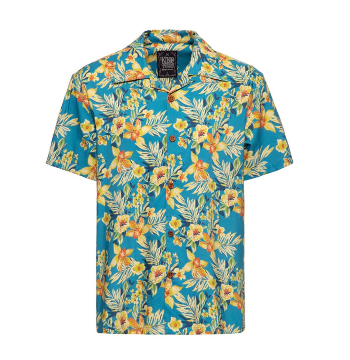 King Kerosin Hibiscus Blue Shirt Denim Blue-L | King Kerosin