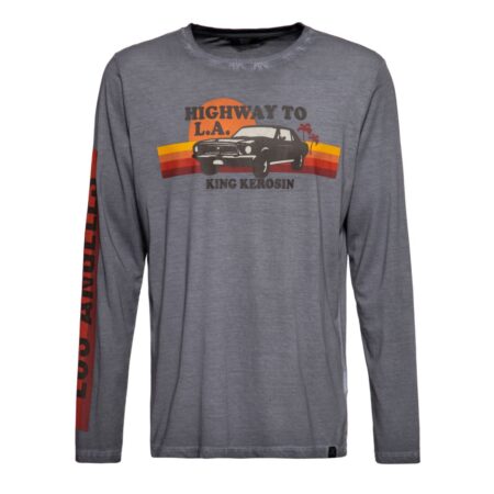 King Kerosin Highway To LA Longsleeve Shirt Steel Grey-XXXXL | 22% korting | King Kerosin