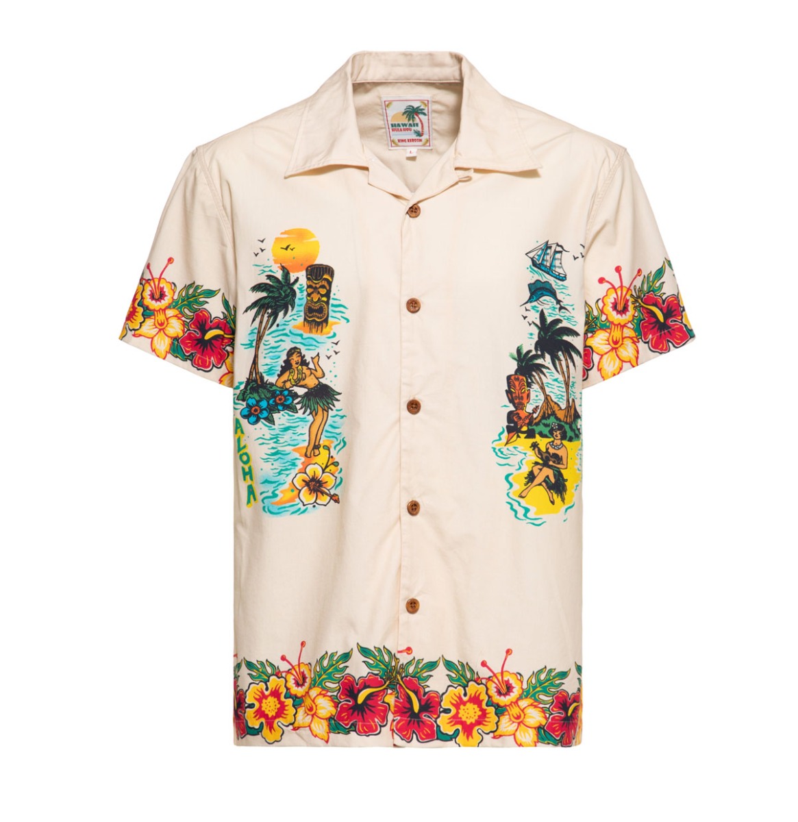 King Kerosin Honolulu Hawaiian Style Shirt Ecru-XXXXL | King Kerosin