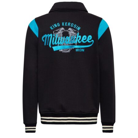 King Kerosin Milwaukee College Jacket With Collar Black & Blue -4XL | King Kerosin