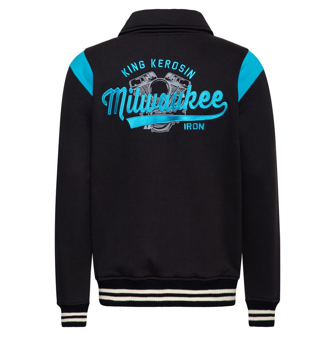 King Kerosin Milwaukee College Jacket With Collar Black & Blue -4XL | King Kerosin