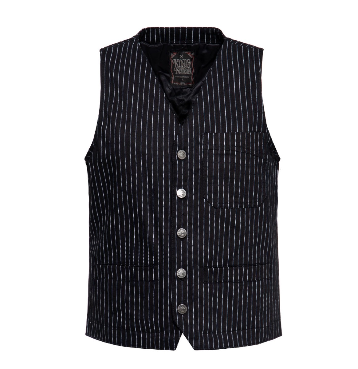 King Kerosin Pinstriped Waistcoat Black White-M | King Kerosin