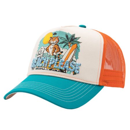 King Kerosin Tijger Beach Please Trucker Pet Turquoise & Gebroken Wit & Oranje | King Kerosin