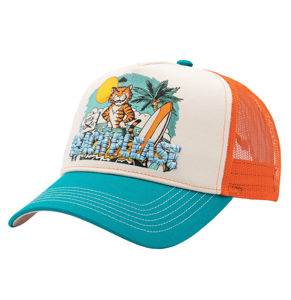 King Kerosin Tijger Beach Please Trucker Pet Turquoise & Gebroken Wit & Oranje | King Kerosin