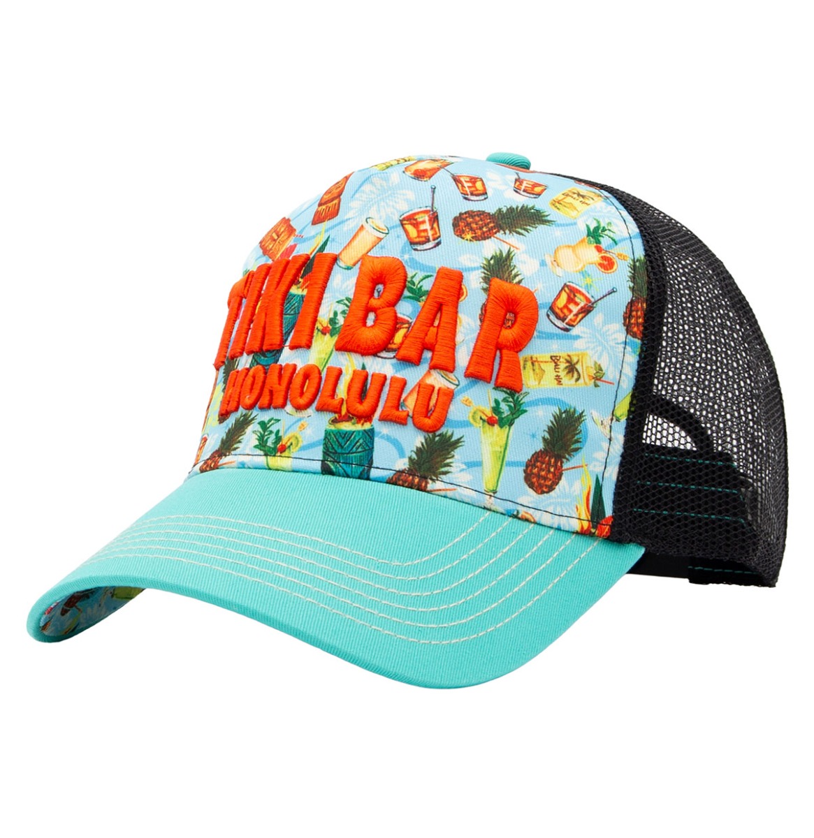 King Kerosin Tiki Bar Honolulu Trucker Pet Aqua & Zwart | King Kerosin