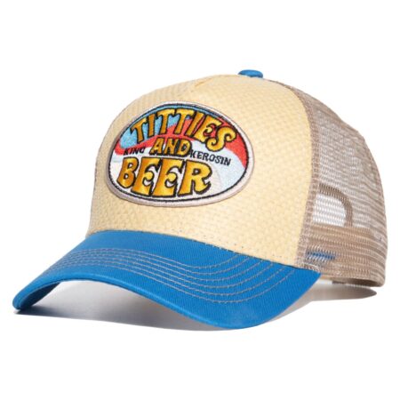 King Kerosin Trucker Pet 'Titties & Beer' Beige & Blauw | King Kerosin