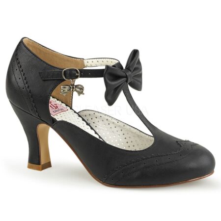 Pinup Couture Kitten Heel T-Strap Bow Pumps Black-40 | Pinup Couture