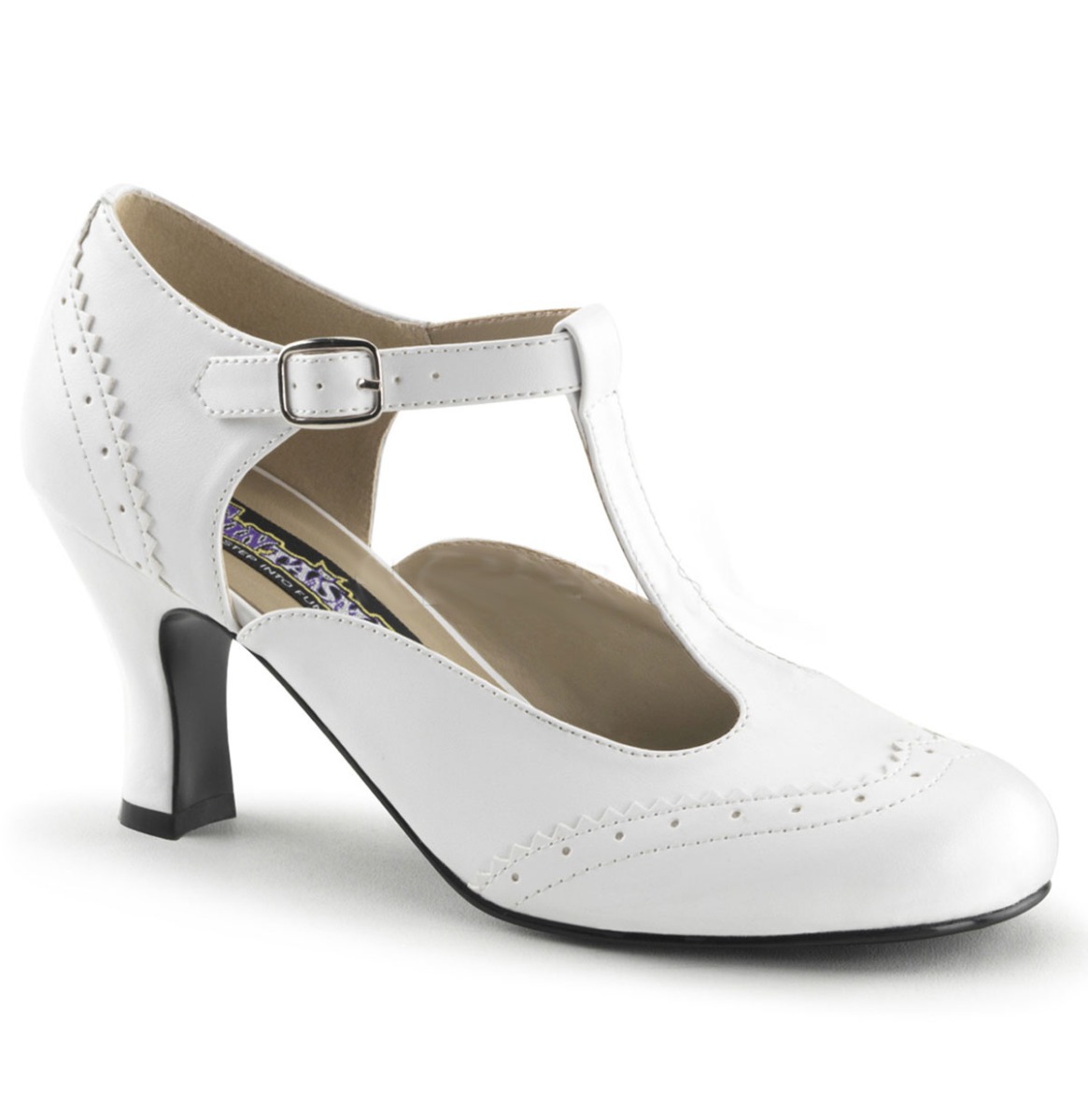 Kitten Heel T-Strap Pump White-40 (EU) / 10 (US) | Pinup Couture