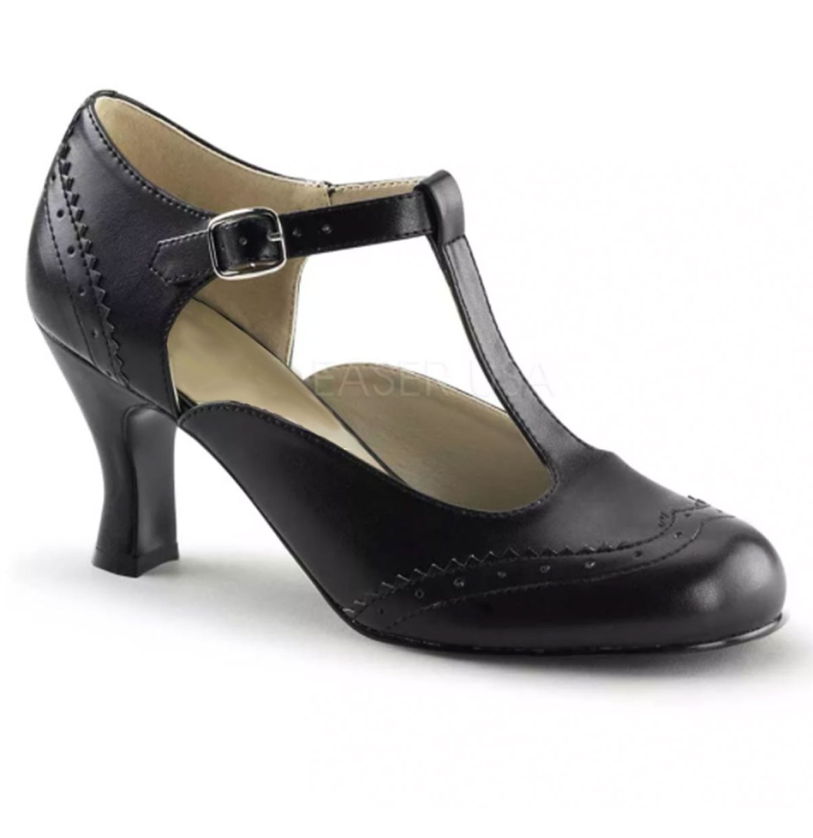 Kitten Heel T-Strap Pumps Black-42 (EU) / 12 (US) | Pinup Couture