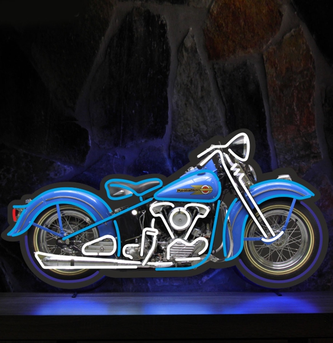 Klassieke Motorfiets Neon Verlichting 104 x 54 cm - Blauw
