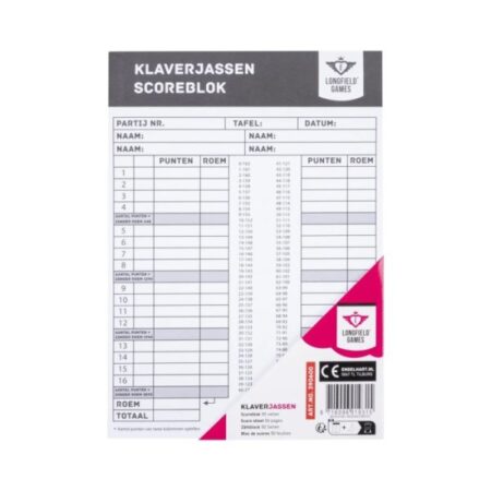 Klaverjas Scoreblok 50 Vellen |