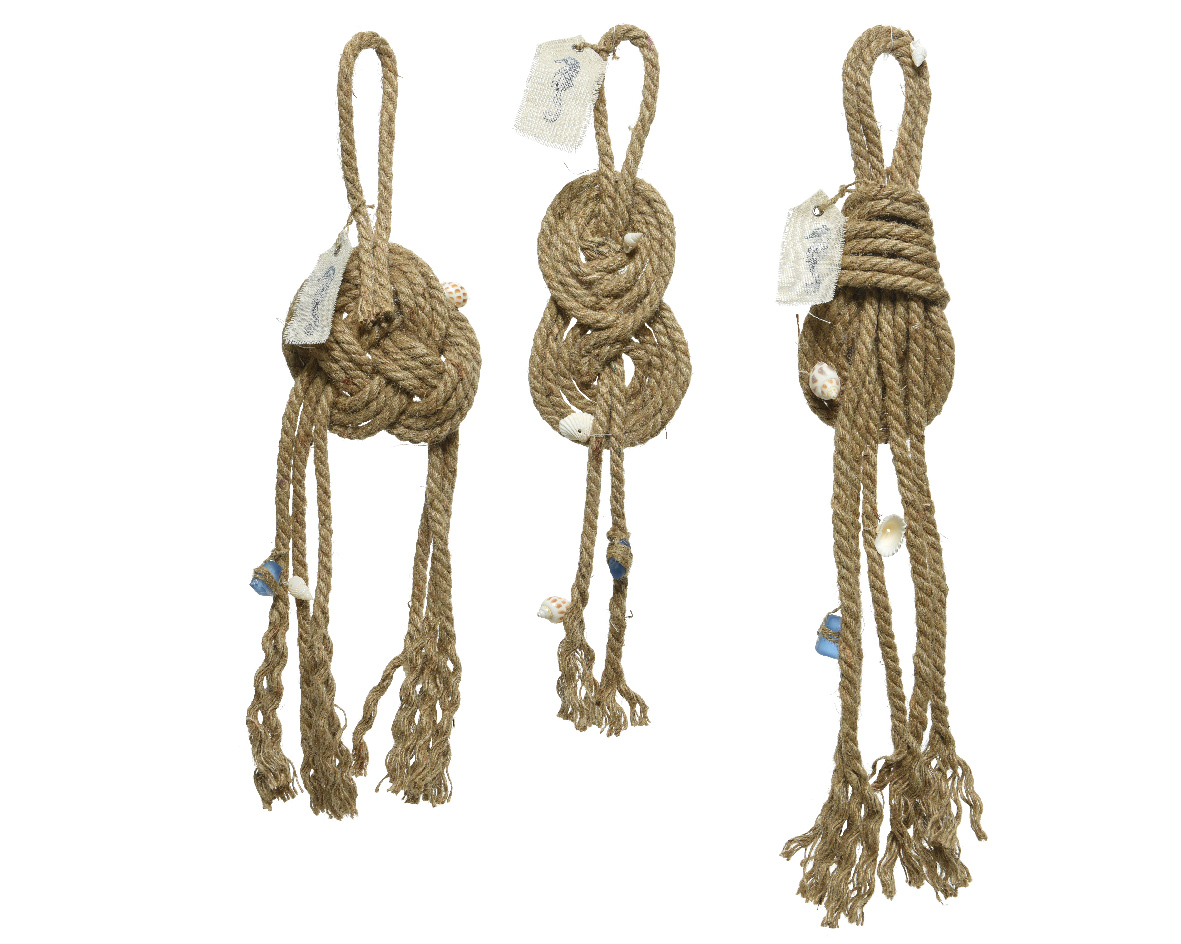 Knoop jute touw met schelp 3x10x50cm | Decoris