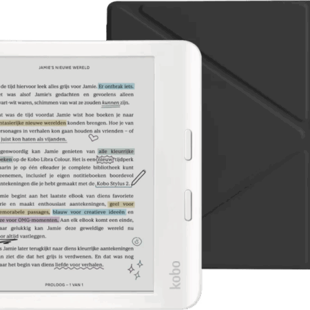 Kobo Libra Colour Wit + BlueBuilt Book Case Zwart