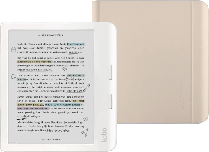 Kobo Libra Colour Wit + Sleep Cover Beige