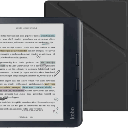 Kobo Libra Colour Zwart + BlueBuilt Book Case Zwart