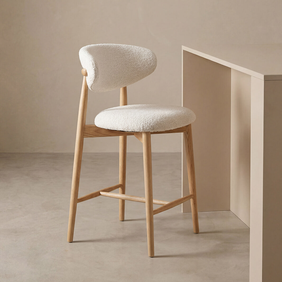 LABEL51 Barkruk Kyoto Superb-stof en essenhout - Naturel (zithoogte 64cm) | LABEL51
