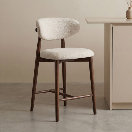 LABEL51 Barkruk Kyoto Superb-stof en walnoot essenhout - Naturel (zithoogte 64cm) | LABEL51