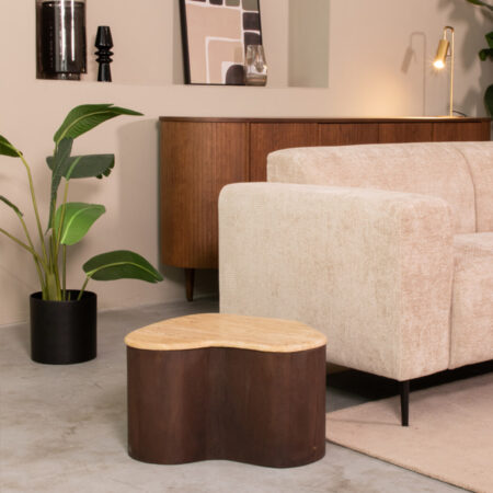 LABEL51 Organische Salontafel Davi Travertin en hout