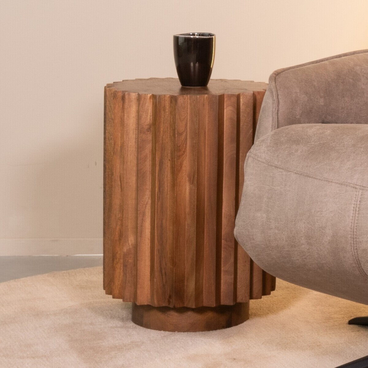 LABEL51 Ronde Bijzettafel 'Novan' Naturel Mangohout