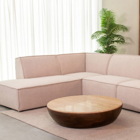 LABEL51 Ronde Salontafel 'Bowl' Travertin en hout