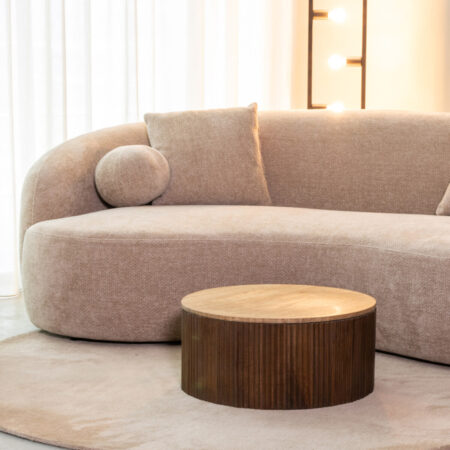 LABEL51 Ronde Salontafel 'Ribble' Travertin en hout