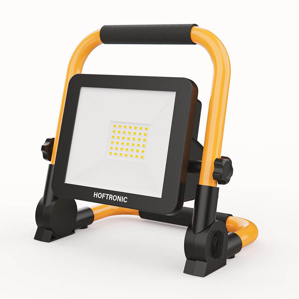 LED Bouwlamp op accu - Oplaadbaar - 6500K - 20W - 2000lm - Kantelbaar - Brandtijd: 4-6 uur aaneengesloten - 25.000 branduren - IP54 - 2 jaar garantie | HOFTRONIC