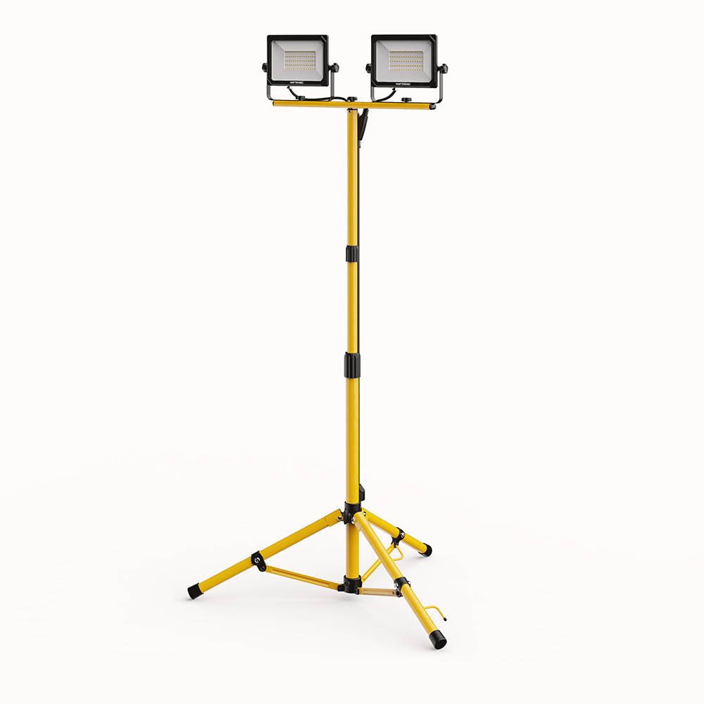 LED Bouwlamp op statief - 6500K - 2x50W - 5000lm - Incl. 3m kabel met stekker - Verstel- en kantelbaar - IP65 - 25.000 branduren - 2 jaar garantie | HOFTRONIC
