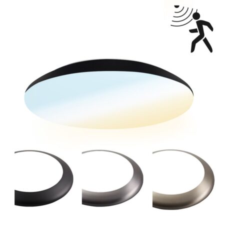 LED Bulkhead - Bewegingssensor - Ø25 cm - 12 watt - 1300 Lumen - 3 Lichtkleuren - CCT Switch - IP65 Waterdicht - IK10 - Zwart - Plafondlamp | HOFTRONIC