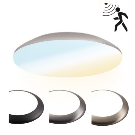LED Bulkhead - Bewegingssensor - Ø30 cm - 18 watt - 2100 Lumen - 3 Lichtkleuren - CCT Switch - IP65 Waterdicht - IK10 - Chroom - Plafondlamp | HOFTRONIC