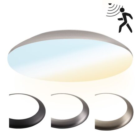 LED Bulkhead - Bewegingssensor - Ø38 cm - 25 watt - 2600 Lumen - 3 Lichtkleuren - CCT Switch - IP65 Waterdicht - IK10 - Chroom - Plafondlamp | HOFTRONIC