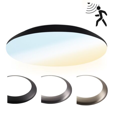 LED Bulkhead - Bewegingssensor - Ø38 cm - 25 watt - 2600 Lumen - 3 Lichtkleuren - CCT Switch - IP65 Waterdicht - IK10 - Zwart - Plafondlamp | HOFTRONIC