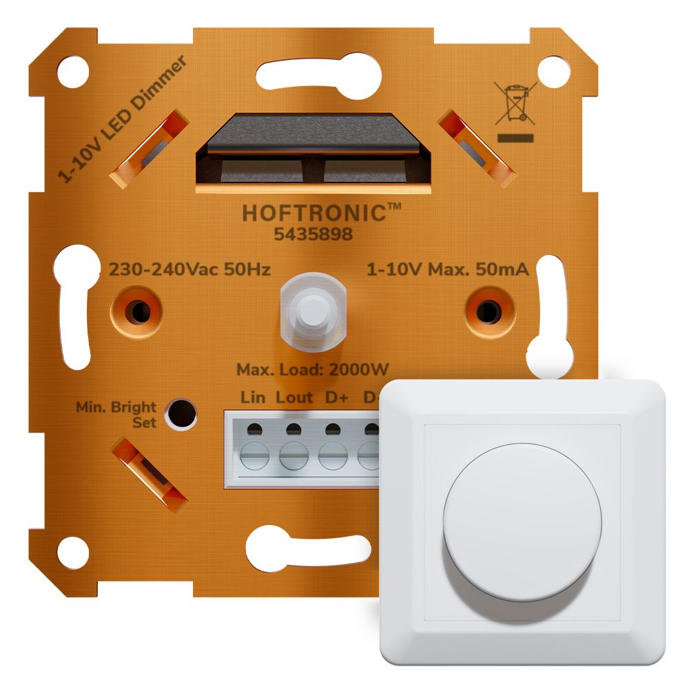 LED Dimmer - 1-10V - Max 50mA - Incl. wit frame en draaiknop - Geschikt voor 1-10V dimbare verlichting - voor LED High Bay & LED Panelen | HOFTRONIC