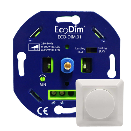 LED Dimmer Inbouw - 0-300 Watt - Geschikt voor fase aan- en afsnijding - Geschikt voor alle merken afdekmateriaal - Universeel - ECO-DIM.01 | Ecodim