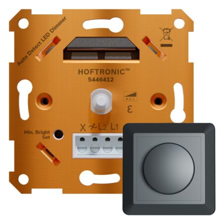LED Dimmer Inbouw - 3-400 Watt - Geschikt voor fase aan- en afsnijding - Incl. zwart frame en druk/draaiknop - Auto detectie - Min/Max. Instelbaar | HOFTRONIC