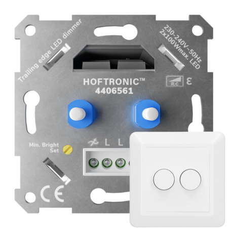 LED Duo Dimmer Inbouw - 2x 0-100 Watt - Geschikt voor fase afsnijding - Trailing edge - Incl. wit frame en druk/draaiknop | HOFTRONIC
