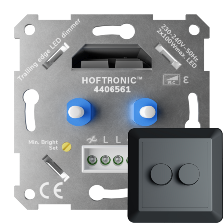 LED Duo Dimmer Inbouw - 2x 0-100 Watt - Geschikt voor fase afsnijding - Trailing edge - Incl. zwart frame en druk/draaiknop | HOFTRONIC