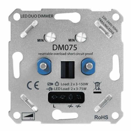 LED Duo Dimmer inbouw - 2x3-75 Watt - Fase afsnijding | HOFTRONIC