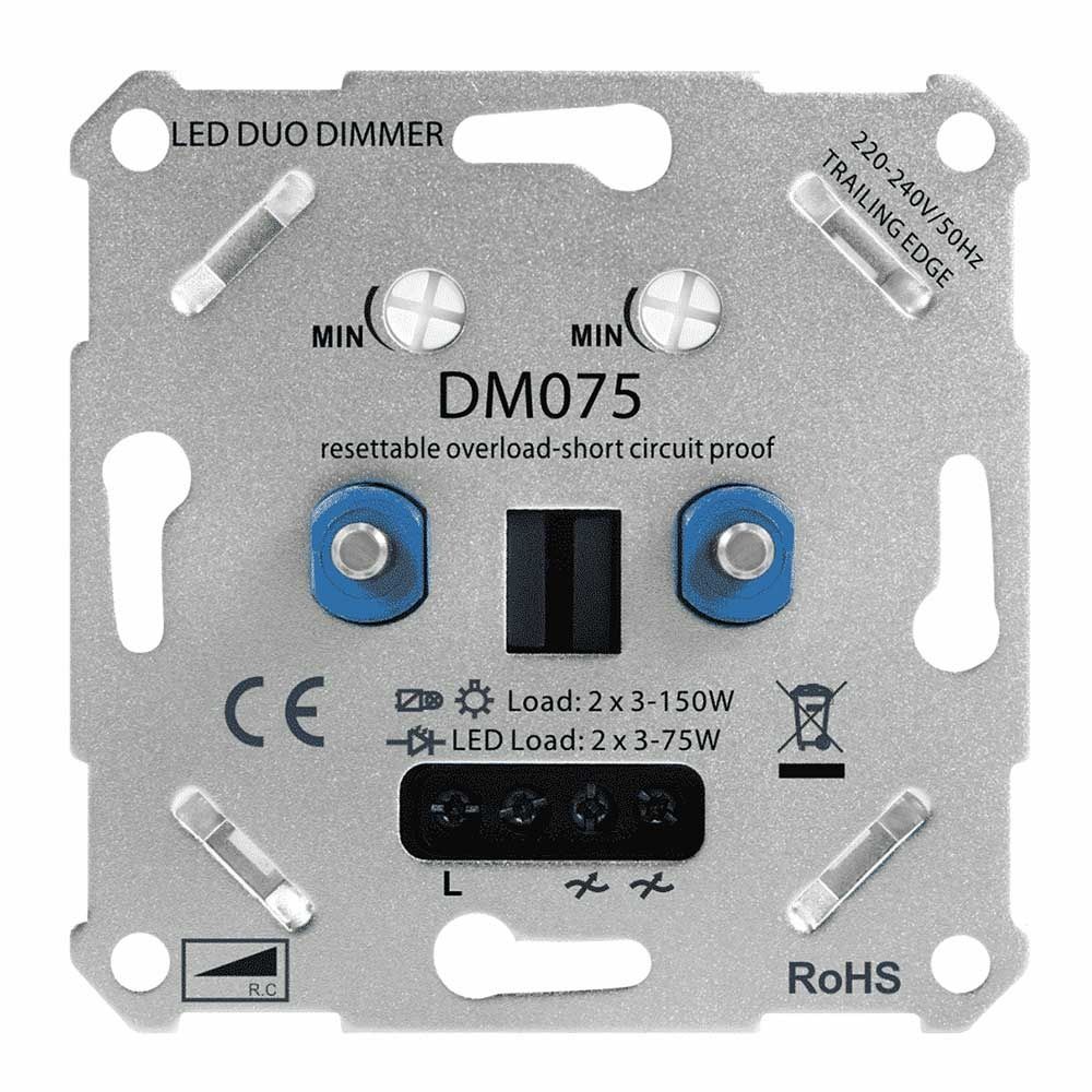 LED Duo Dimmer inbouw - 2x3-75 Watt - Fase afsnijding | HOFTRONIC