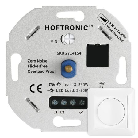 LED dimmer - 3-200 watt - Geschikt voor fase afsnijding - Universeel - Incl. wit afdekraam en draaiknop | HOFTRONIC