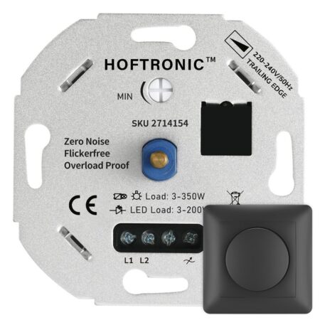 LED dimmer - 3-200 watt - Geschikt voor fase afsnijding - Universeel - Incl. zwart afdekraam en draaiknop | HOFTRONIC