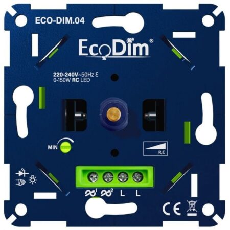LED dimmer Inbouw - 0-150 Watt - Geschikt voor fase afsnijding - Voor druk-/draaiknop - Geschikt voor alle merken afdekmateriaal - Min. Instelbaar - ECO-DIM.04 | Ecodim