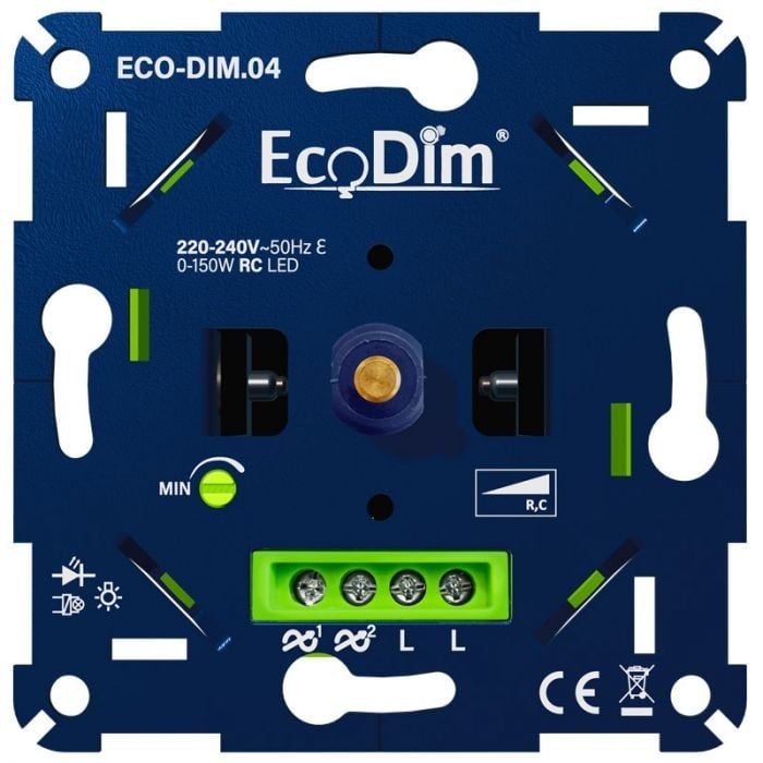 LED dimmer Inbouw - 0-150 Watt - Geschikt voor fase afsnijding - Voor druk-/draaiknop - Geschikt voor alle merken afdekmateriaal - Min. Instelbaar - ECO-DIM.04 | Ecodim