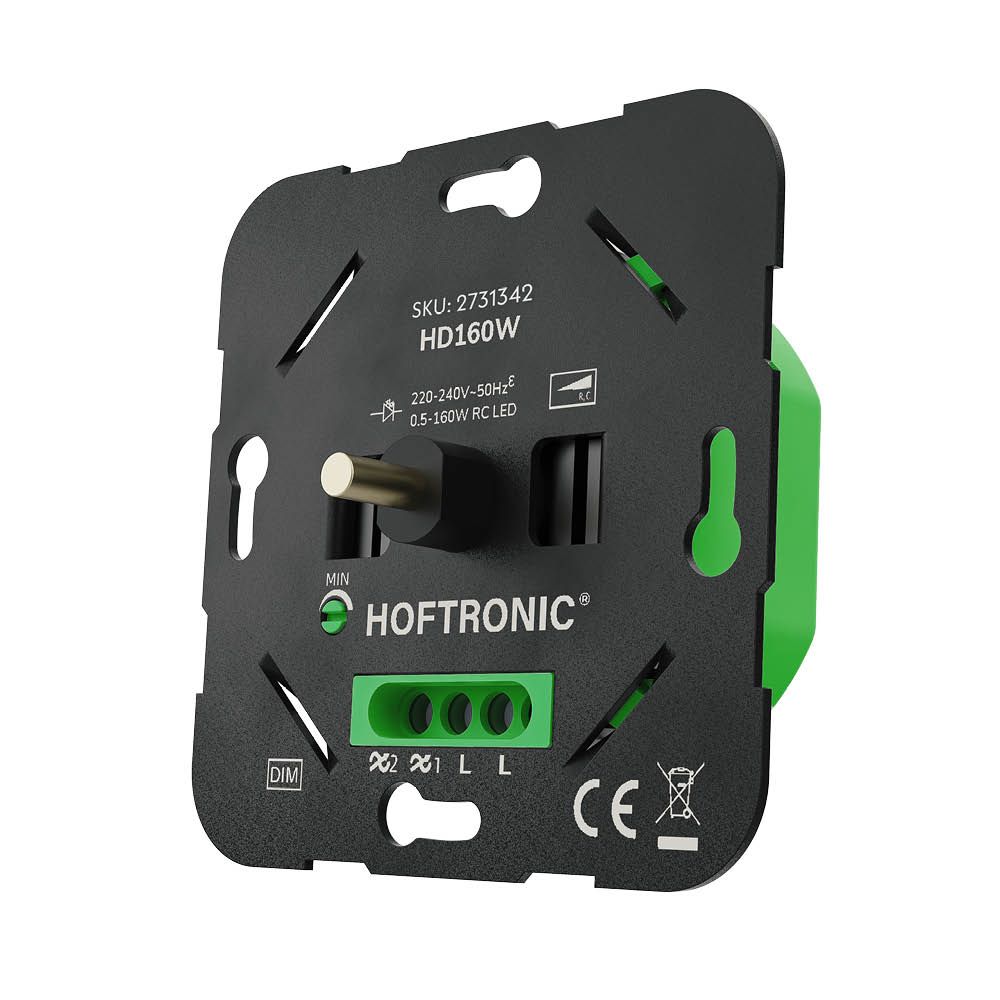 LED draaidimmer - 160W - 0.5-160W - Fase-afsnijding (trailing edge) - Wisselschakeling - Soft-start - Instelbare dimbaarheid - Exclusief afdekraam | HOFTRONIC