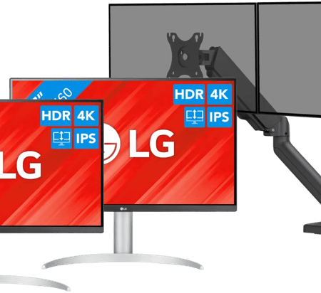 LG 27UP83AK-W Duo Pack + BlueBuilt Monitorarm Mechanische Veer voor 2 Monitoren