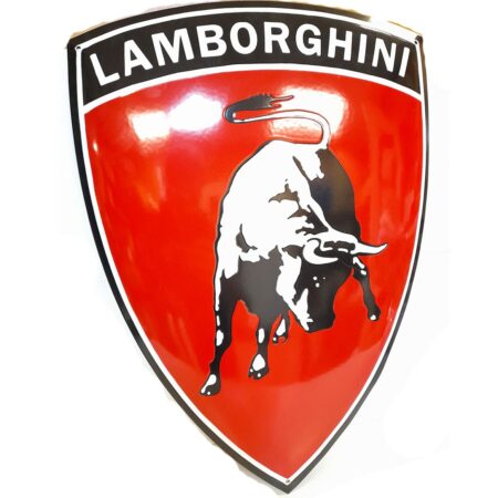 Lamborghini Logo Zwaar Emaille Bord Rood - 65 x 47cm | Fiftiesstore