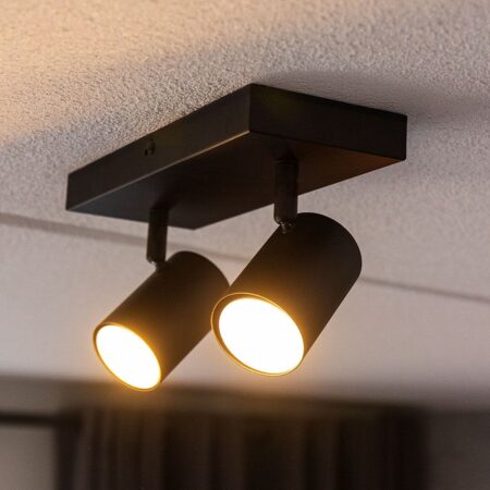 Lark - LED Plafondlamp - 2 spots - GU10 Fitting - Kantelbaar & Draaibaar - Zwart | HOFTRONIC