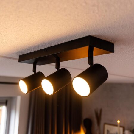 Lark - LED Plafondlamp - 3 spots - GU10 Fitting - Kantelbaar & Draaibaar - Zwart | HOFTRONIC