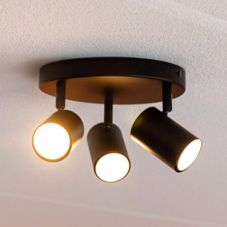 Lark - LED Plafondlamp - 3 spots - GU10 Fitting - Kantelbaar & Draaibaar - Zwart - Rond | HOFTRONIC