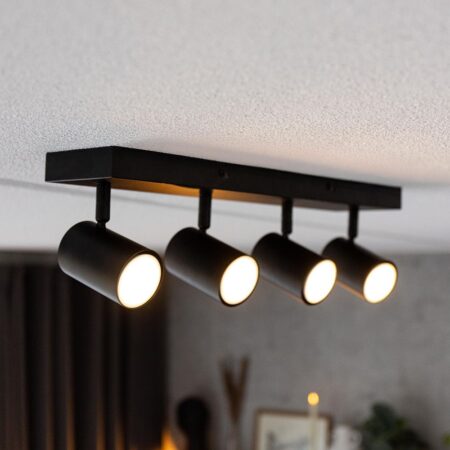 Lark - LED Plafondlamp - 4 spots - Excl. GU10-spots - Kantelbaar & Draaibaar - Dimbaar - IP20-stofdicht - Zwart | HOFTRONIC