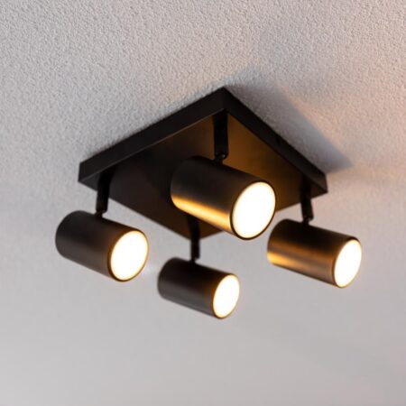 Lark - LED Plafondlamp - 4 spots - GU10 Fitting - Kantelbaar & Draaibaar - Zwart - Vierkant | HOFTRONIC